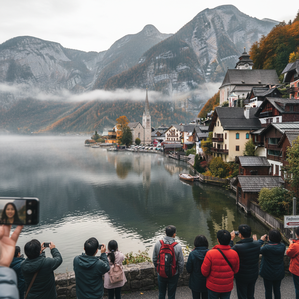 할슈타트 호수와 마을 전경