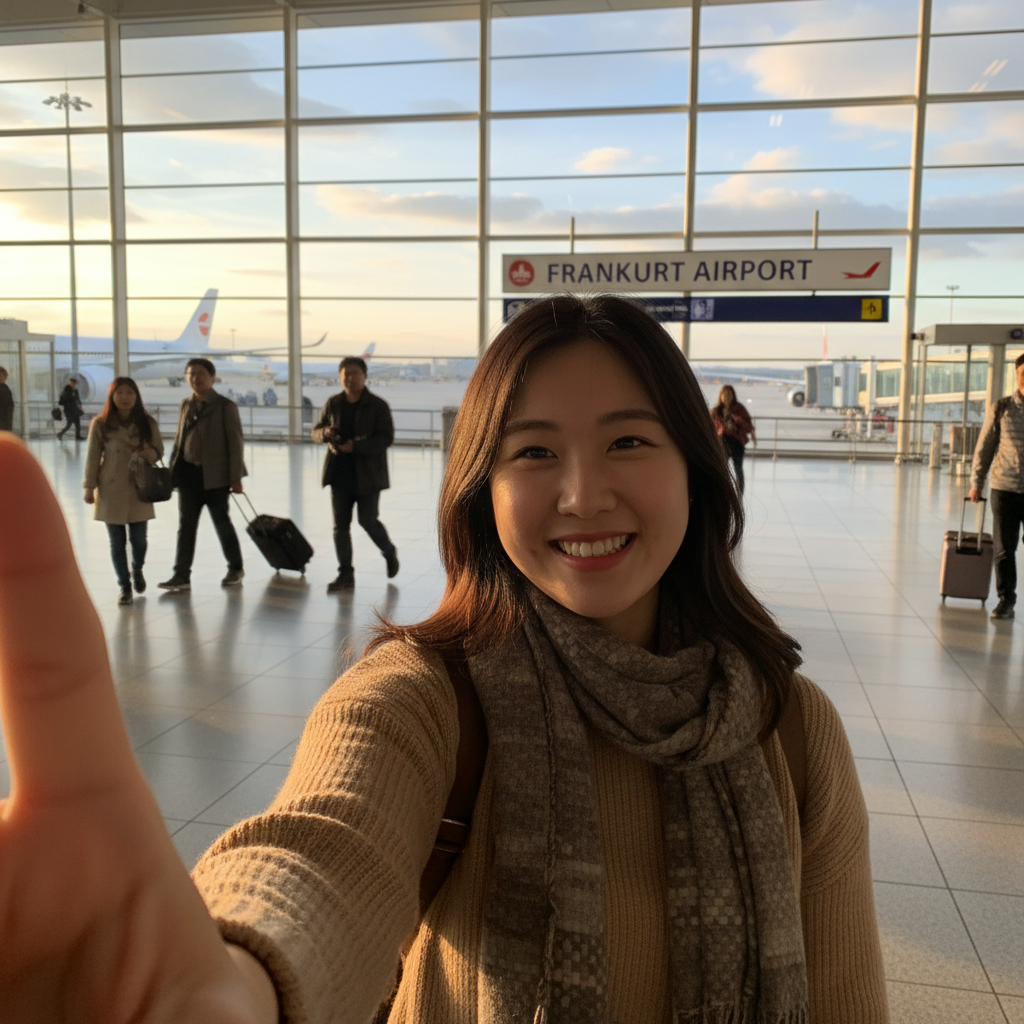 프랑크푸르트 공항에서 찍은 셀카