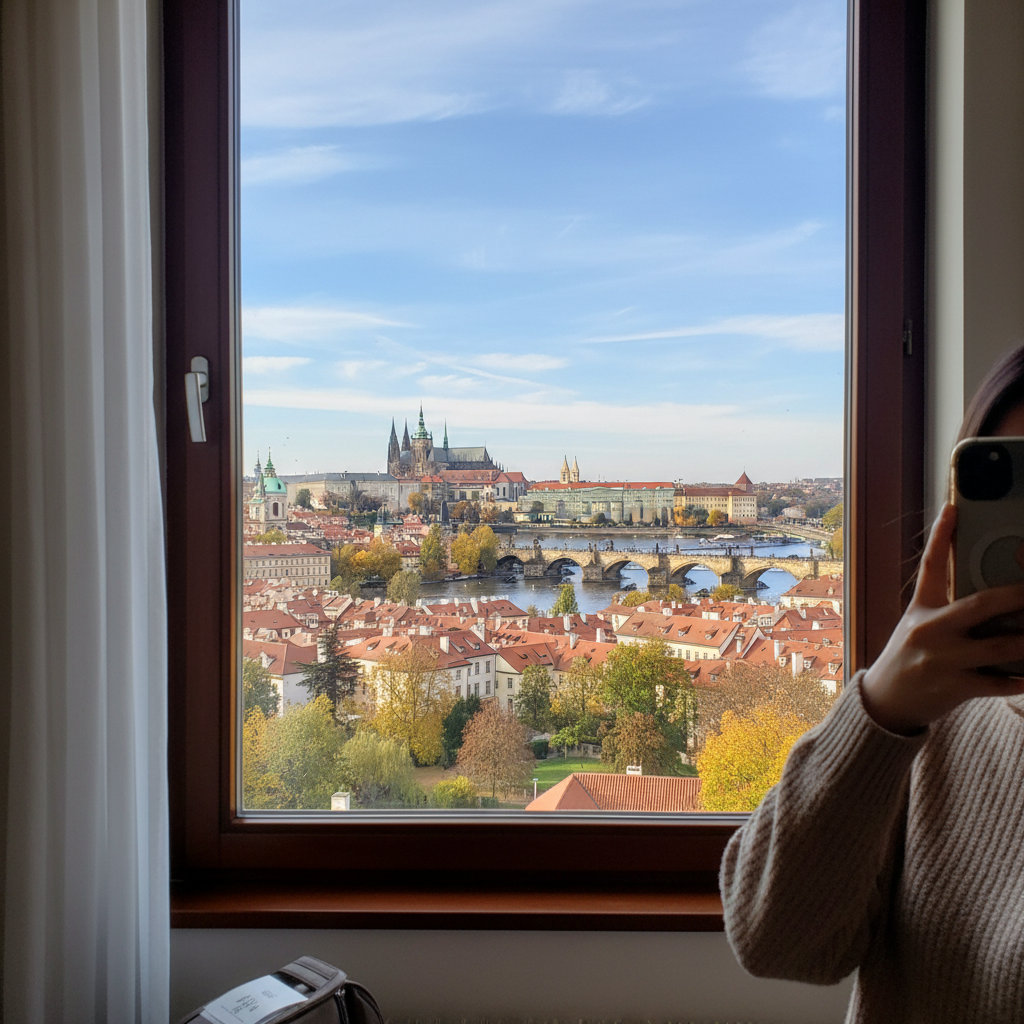 프라하 호텔 창문에서 바라본 프라하 성 전경