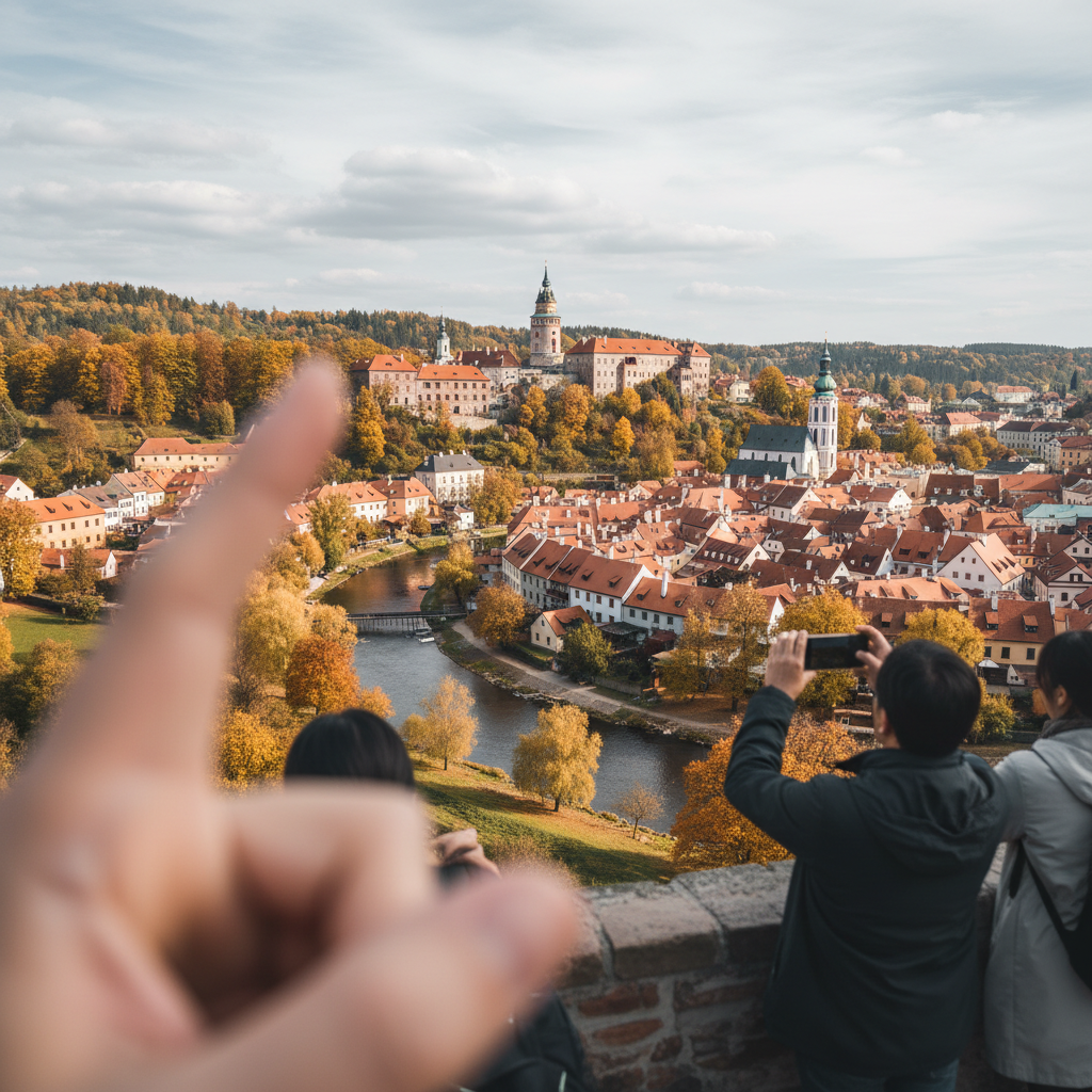 체스키크룸로프 마을 전경과 강
