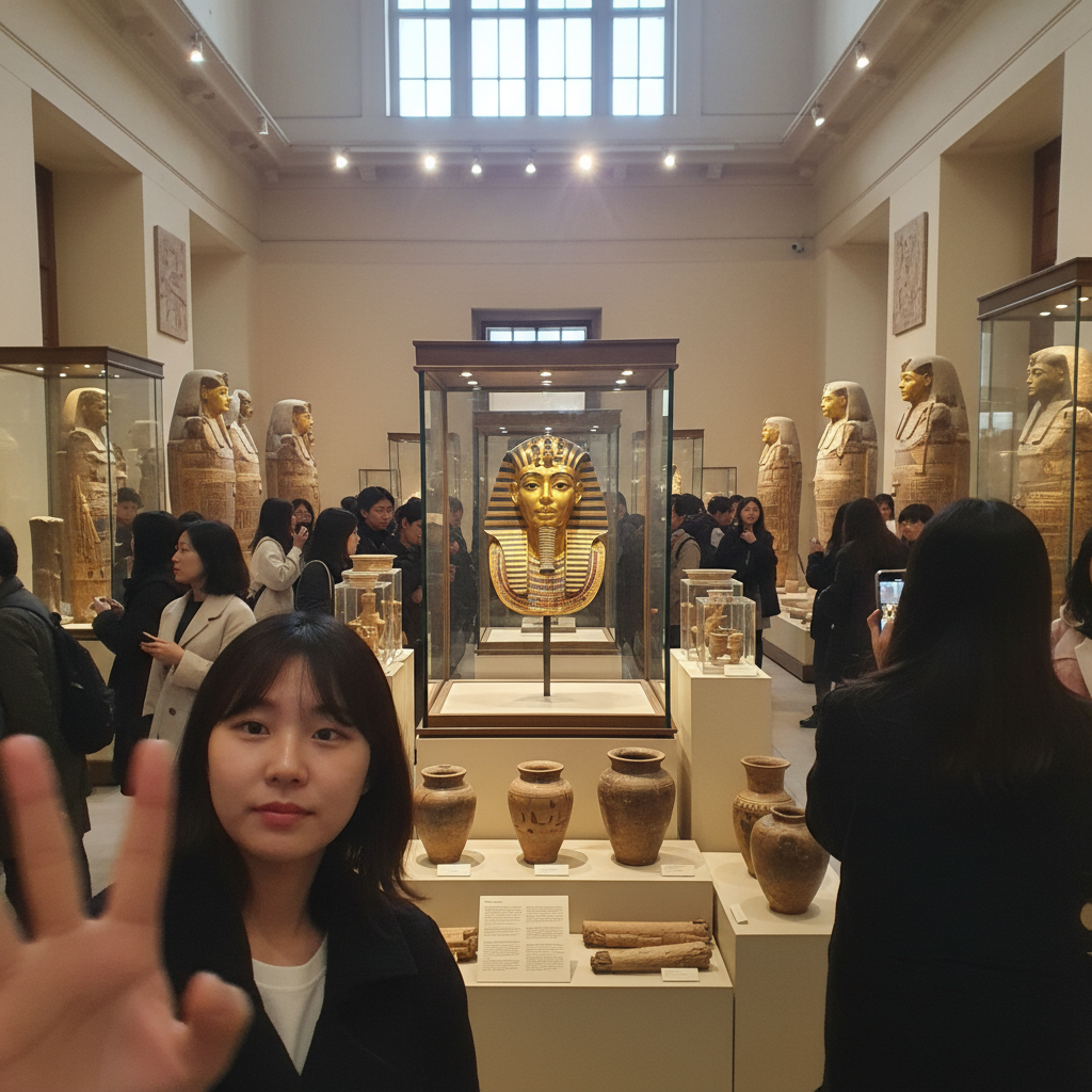 이집트 박물관의 유물들과 투탕카멘의 황금 마스크