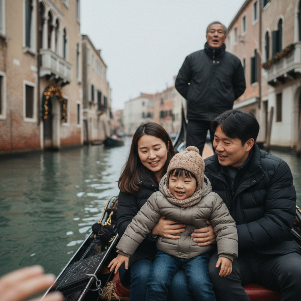 곤돌라를 타고 있는 가족