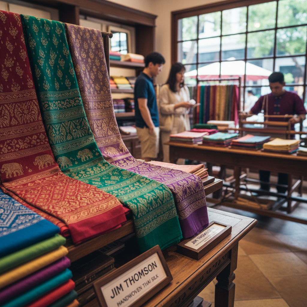 짐 톰슨 매장의 화려한 태국 실크 제품들