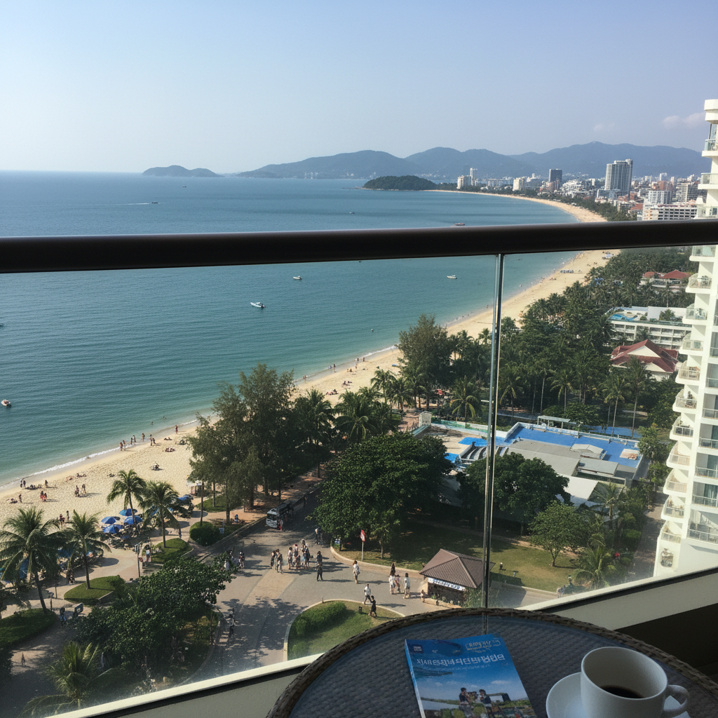 호텔 발코니에서 바라본 파타야 해변 전경