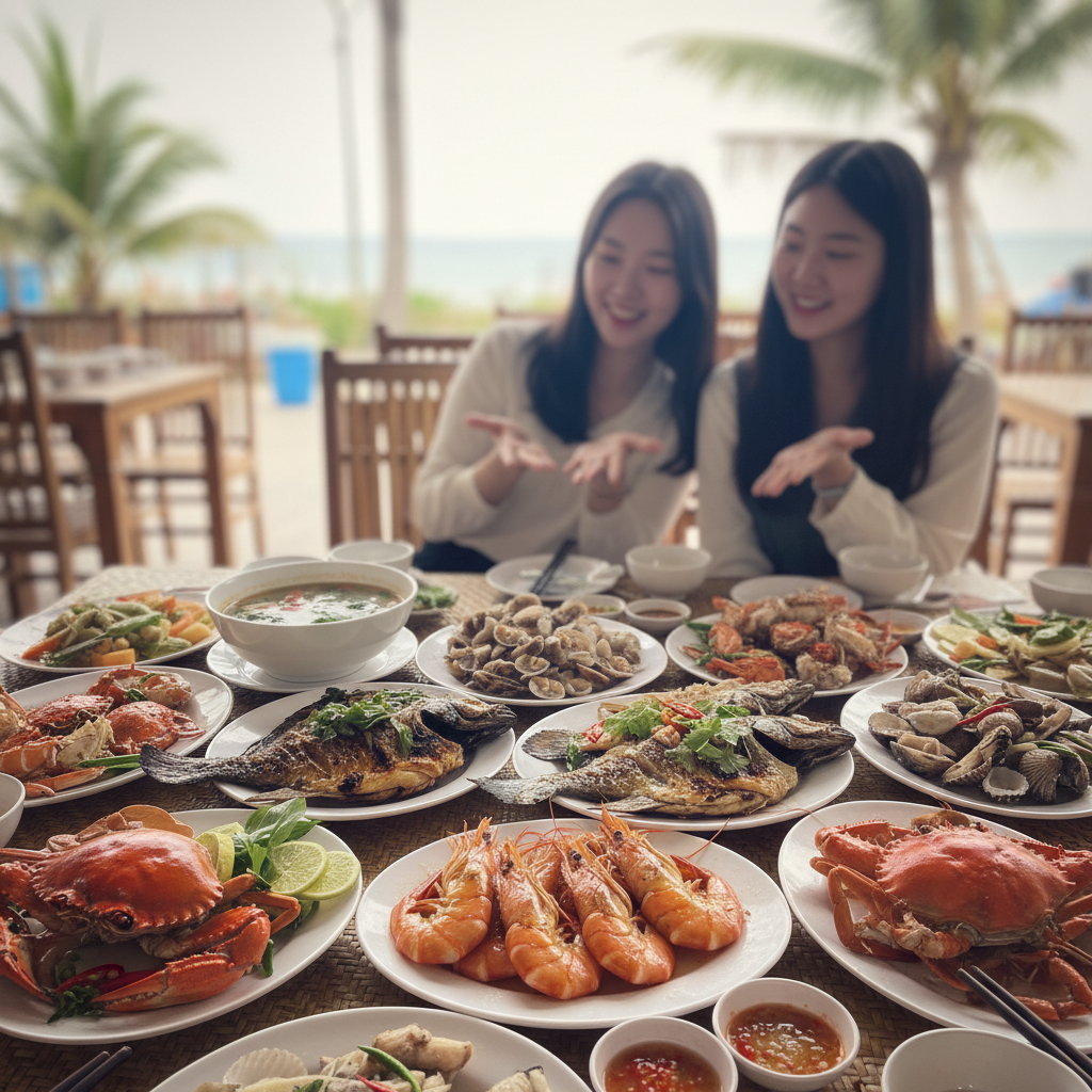 다양한 해산물 요리가 가득한 식탁