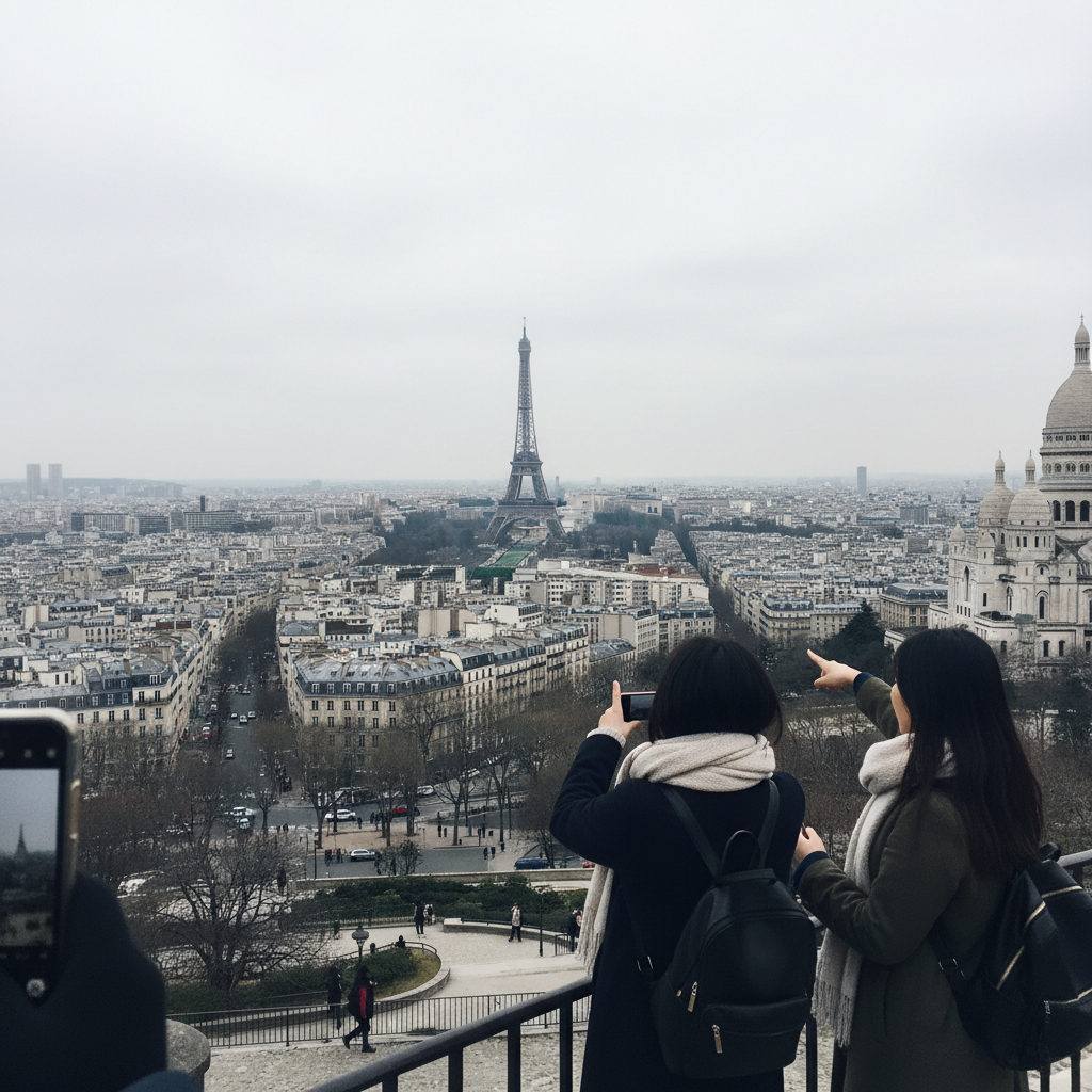 파리 몽마르뜨 언덕에서 바라본 에펠탑과 파리 전경