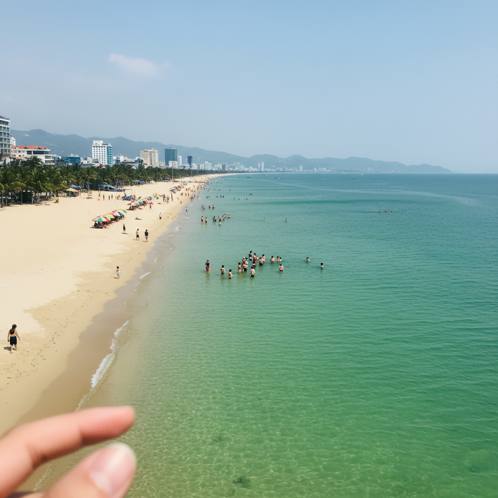 나트랑 해변 전경과 에메랄드빛 바다