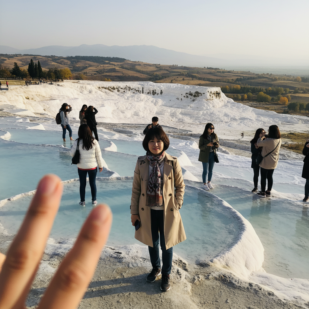 파묵칼레의 하얀 석회 계단과 푸른 온천수