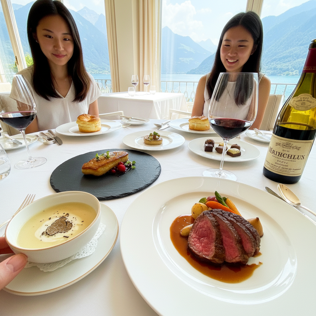 미쉐린 레스토랑의 정교하게 플레이팅된 코스 요리