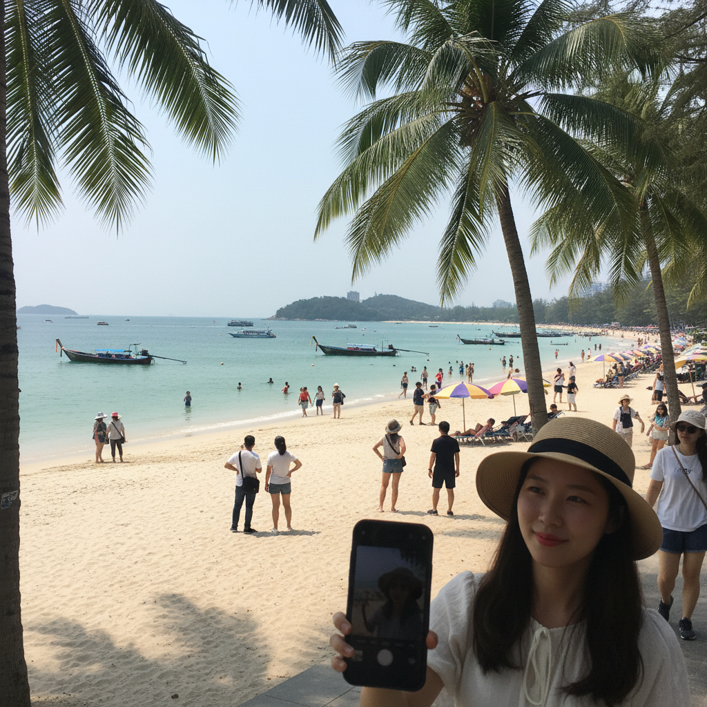 파타야 해변의 아름다운 전경과 야자수