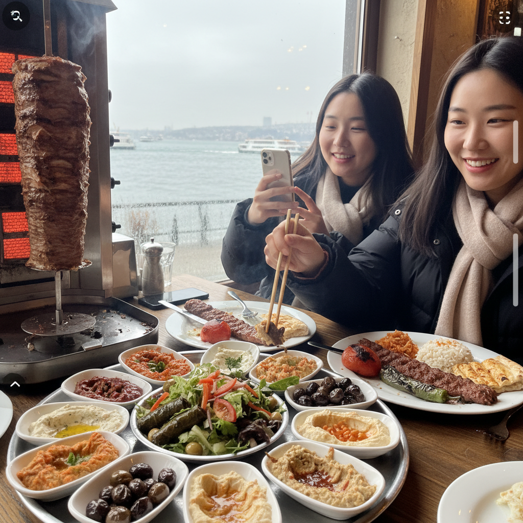 터키 전통 음식 케밥과 메제 플레이트