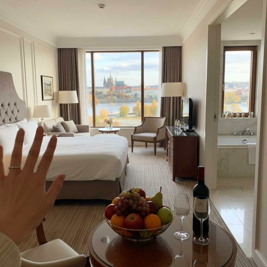 포시즌스 호텔 프라하 스위트룸 내부와 블타바 강 전망