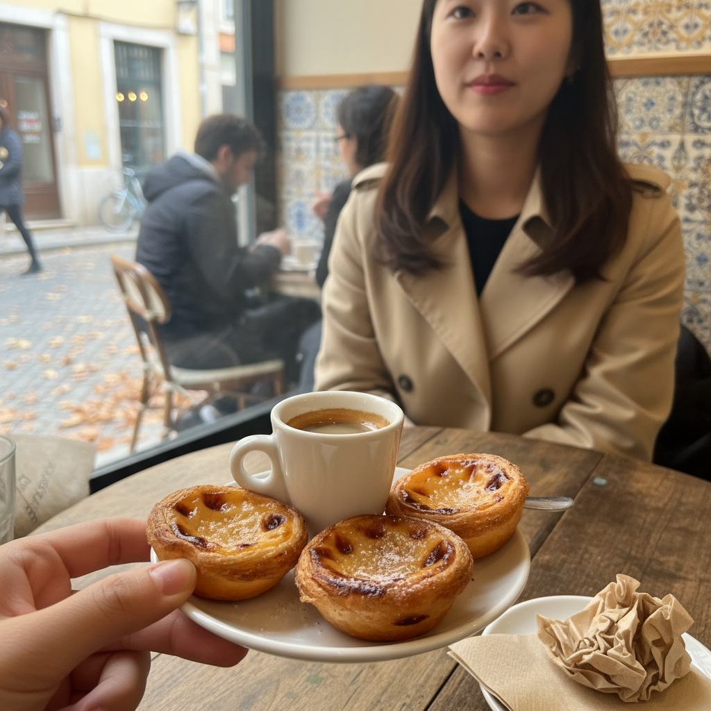 리스본의 파스텔 드 나타와 에스프레소 커피