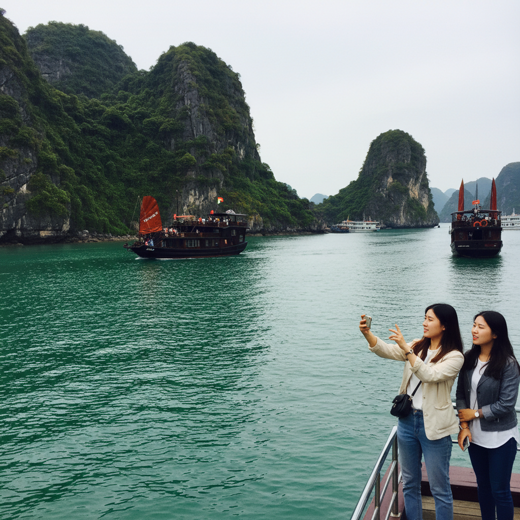 하롱베이의 석회암 카르스트 지형과 맑은 바다