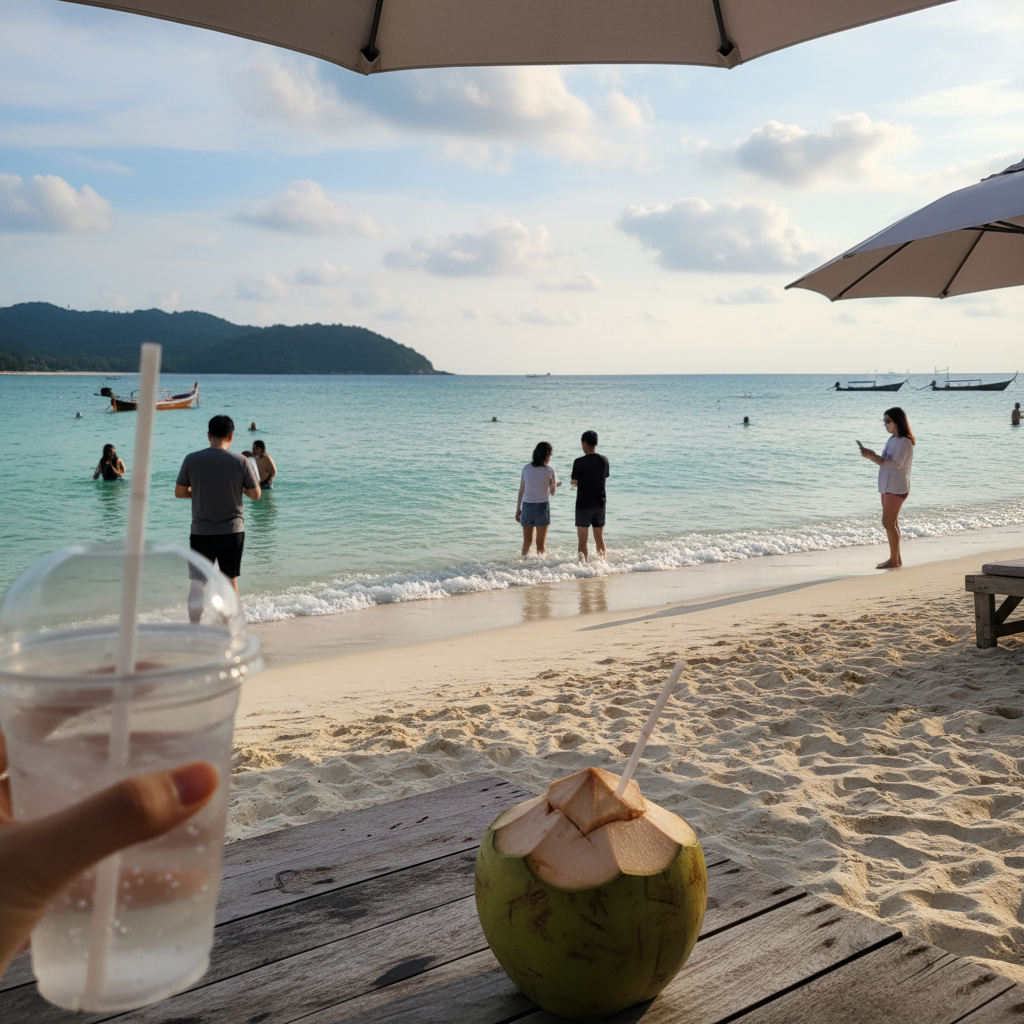 산호섬의 에메랄드빛 바다와 해변
