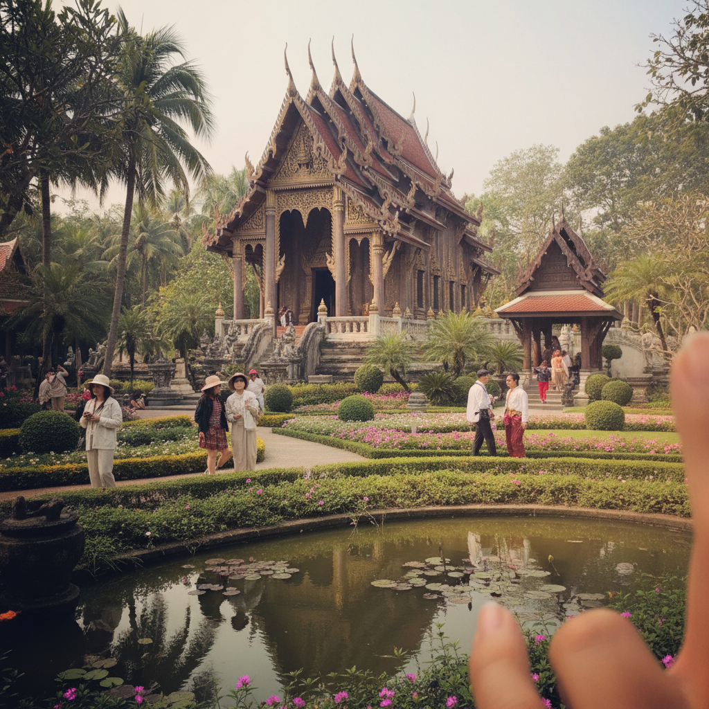 농눅 빌리지의 전통 태국 건축물과 정원