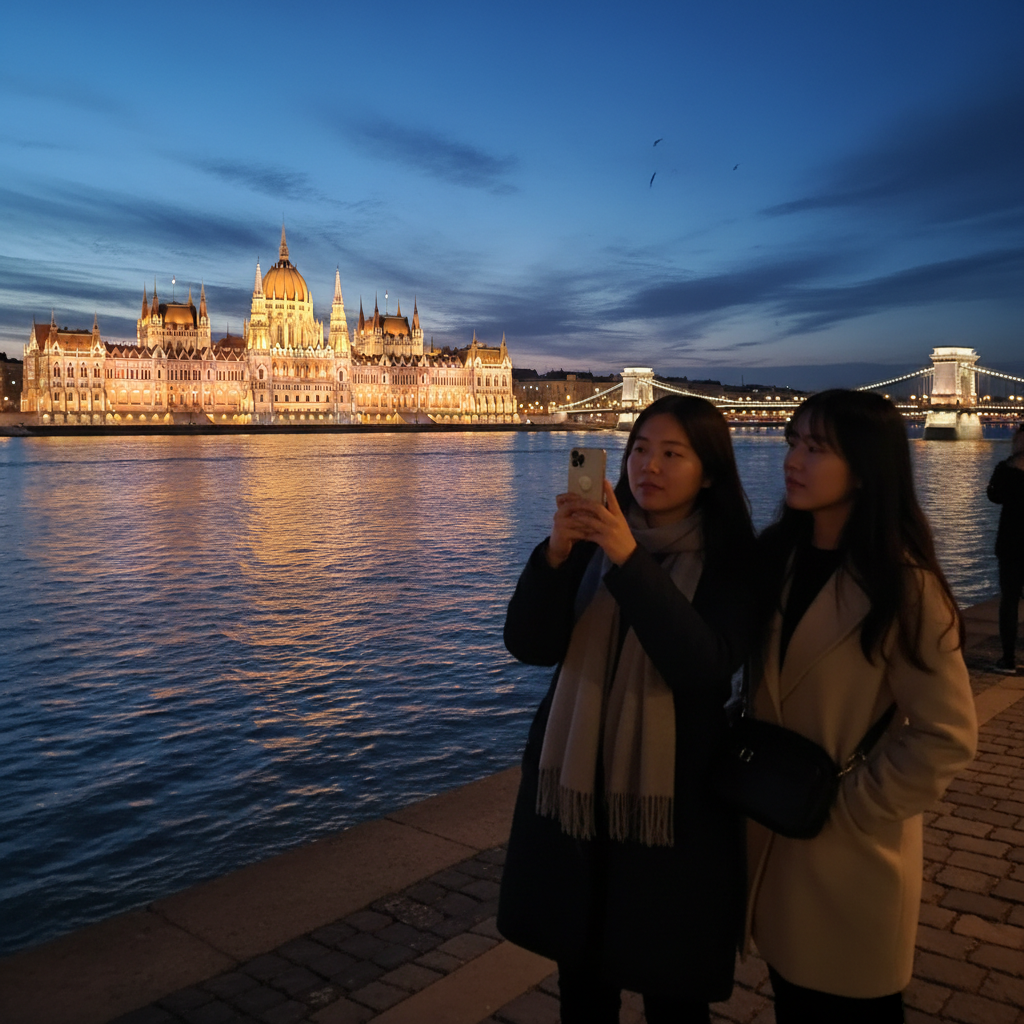 부다페스트 국회의사당과 다뉴브강 야경