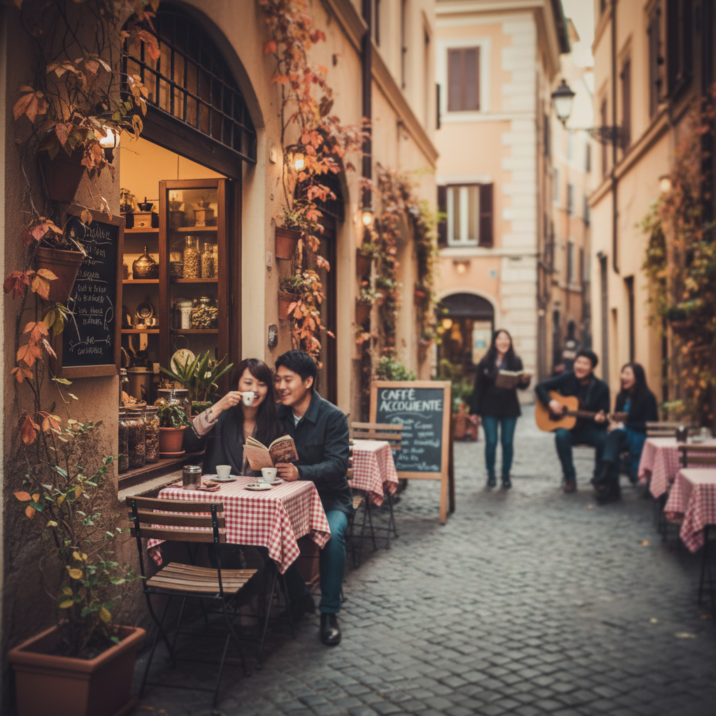 로마의 작은 골목길에서 발견한 아늑한 카페