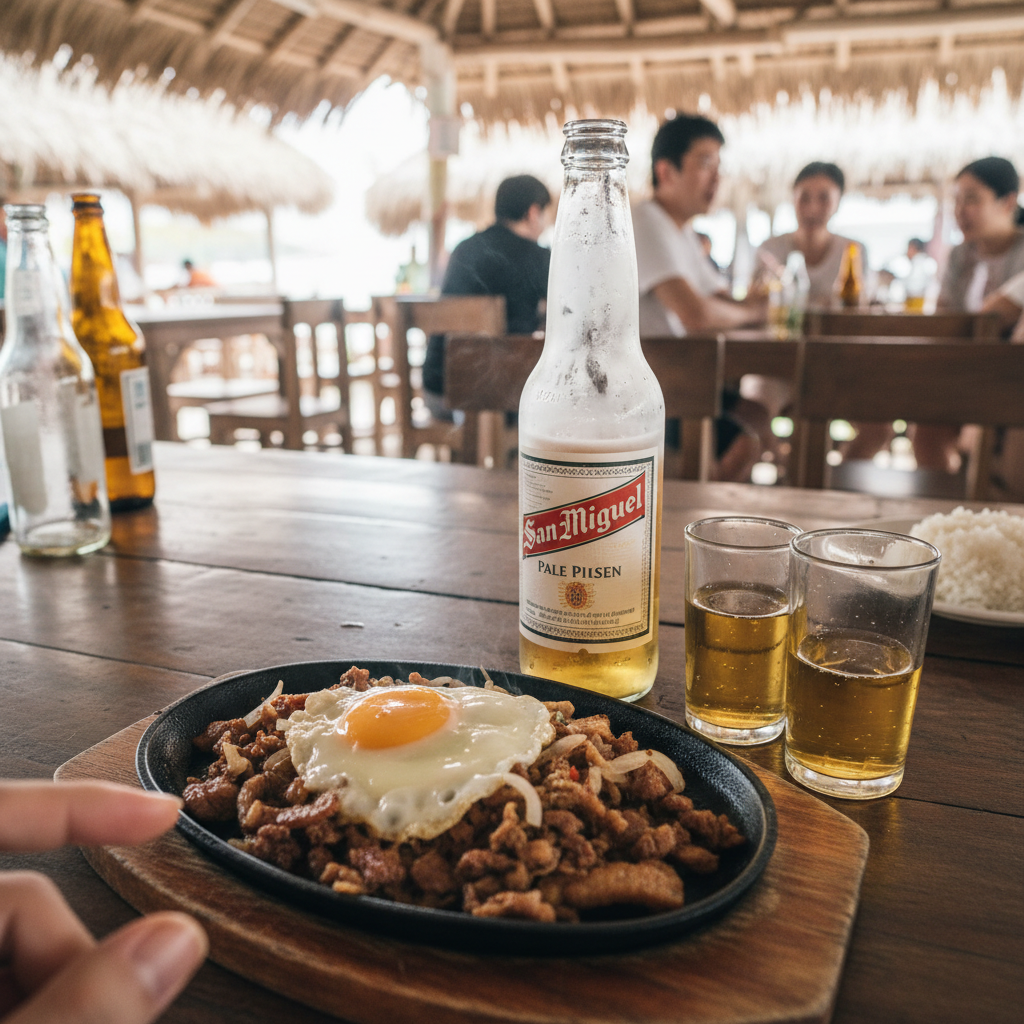 현지 식당에서 먹은 시시그와 맥주