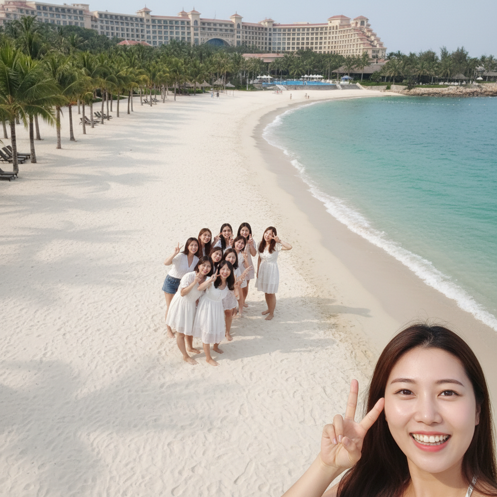 혼찌 섬의 하얀 모래사장과 야자수가 늘어선 해변