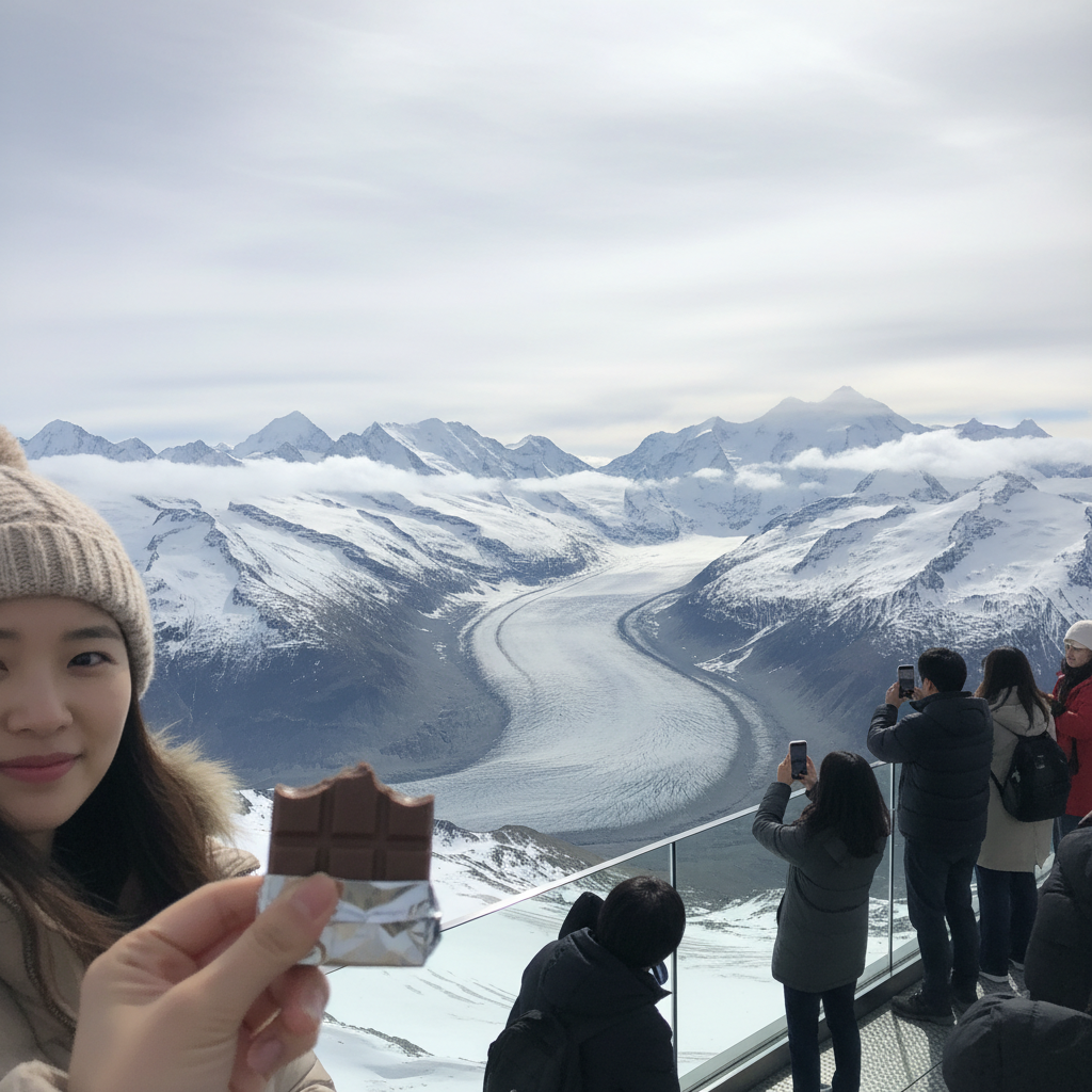 융프라우 정상에서 바라본 알프스 설산과 빙하
