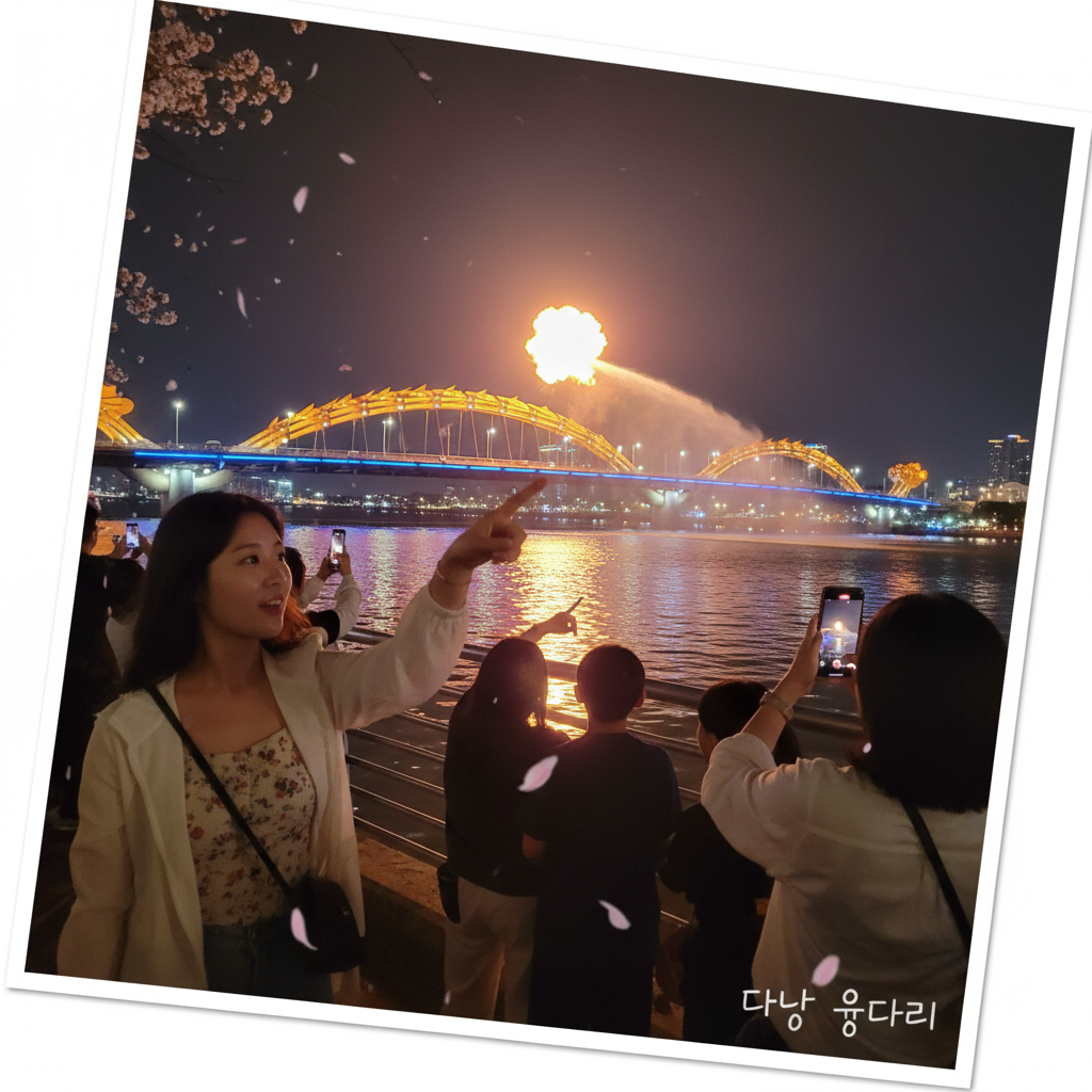 밤에 불을 뿜는 다낭 용다리의 화려한 야경