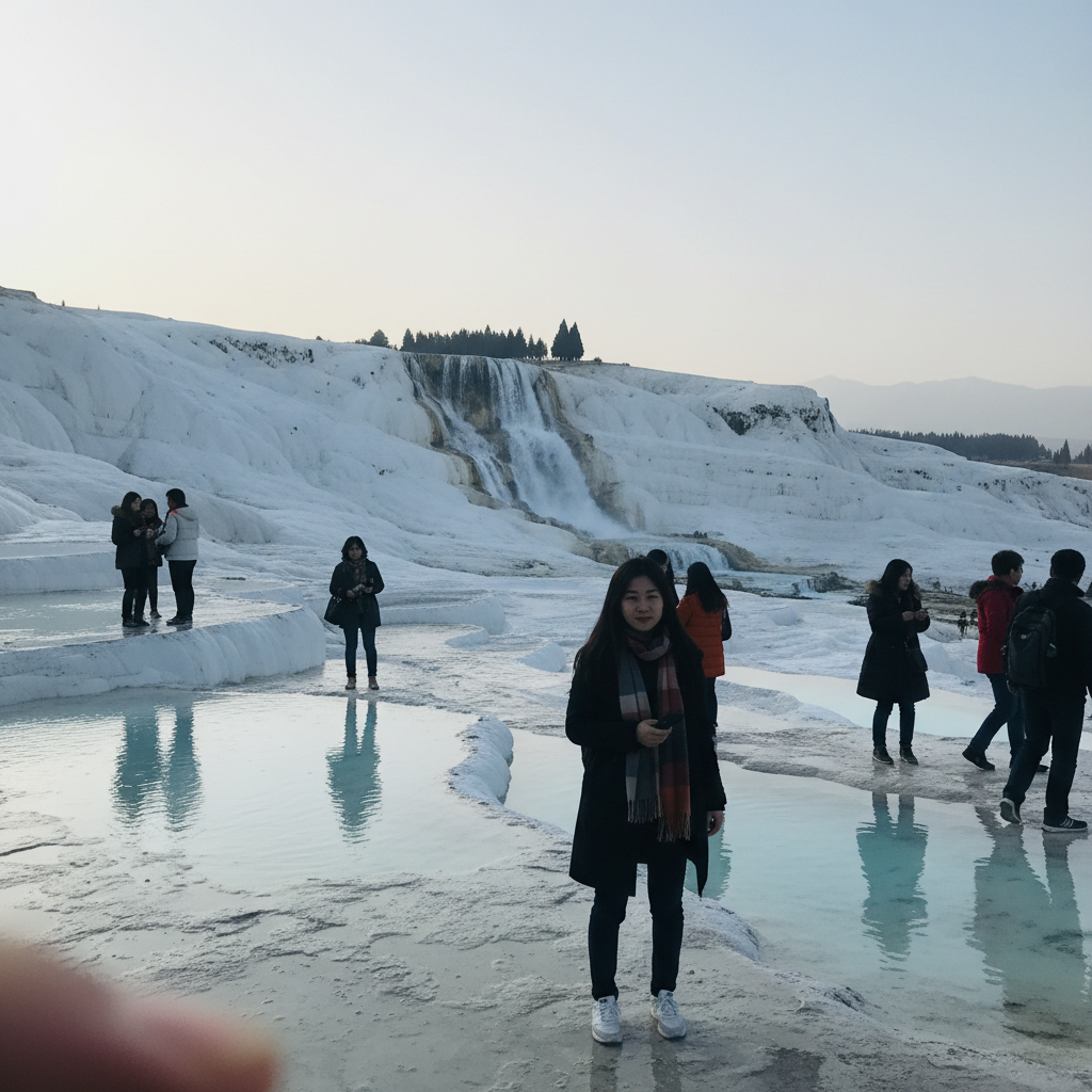 파묵칼레의 하얀 석회암 계단식 온천