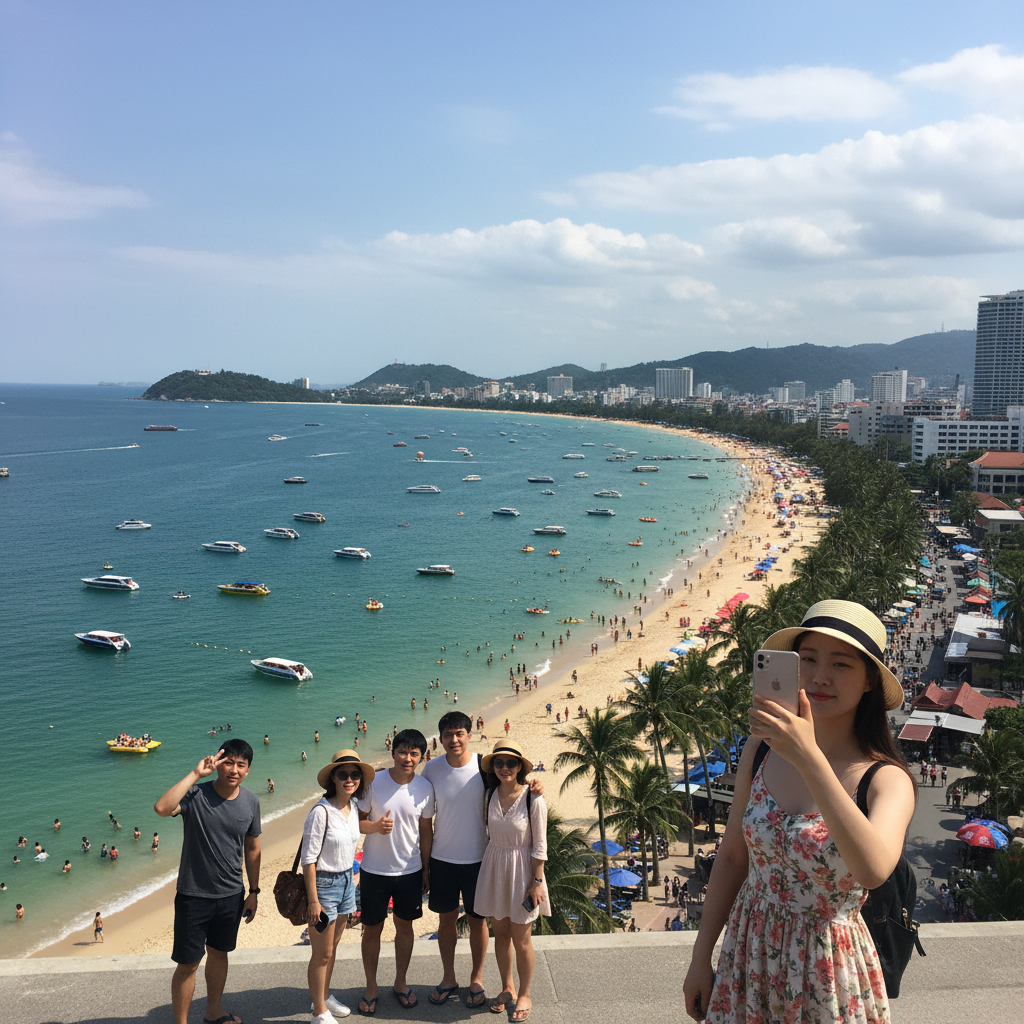 파타야 해변의 화려한 전경과 푸른 바다