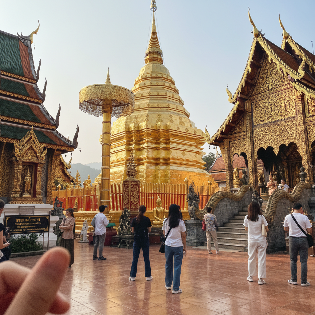 도이수텝 사원의 황금 불탑과 화려한 건축물