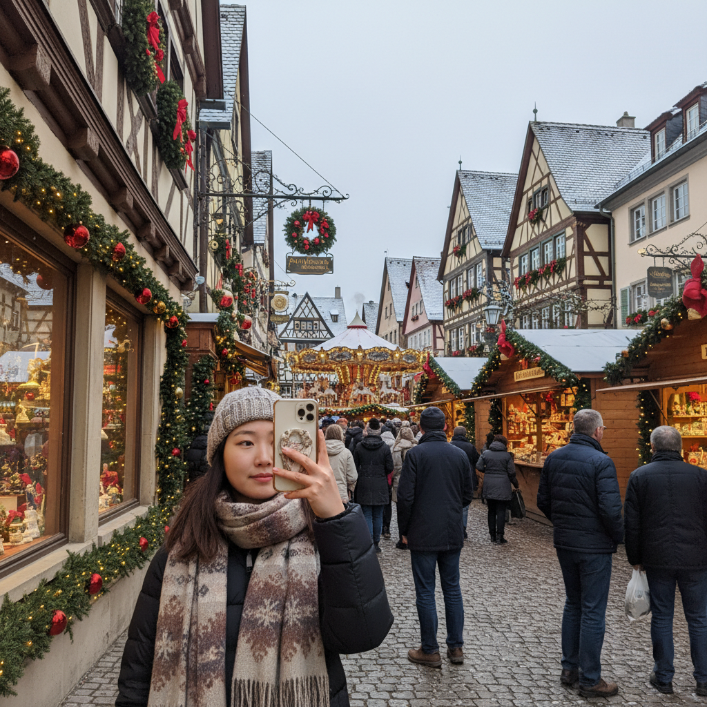 로텐부르크의 중세 풍경과 크리스마스 장식