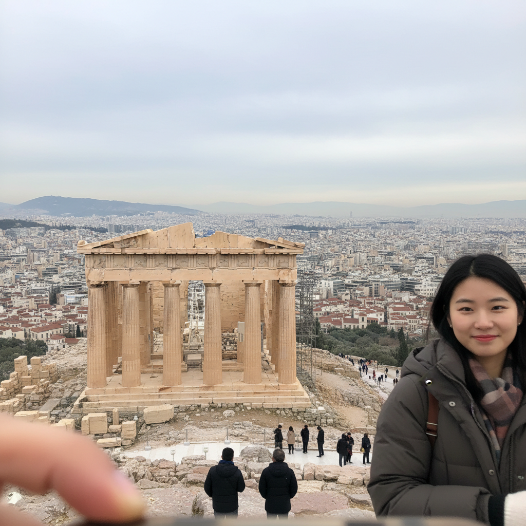 아테네 아크로폴리스에서 바라본 도시 전경과 파르테논 신전