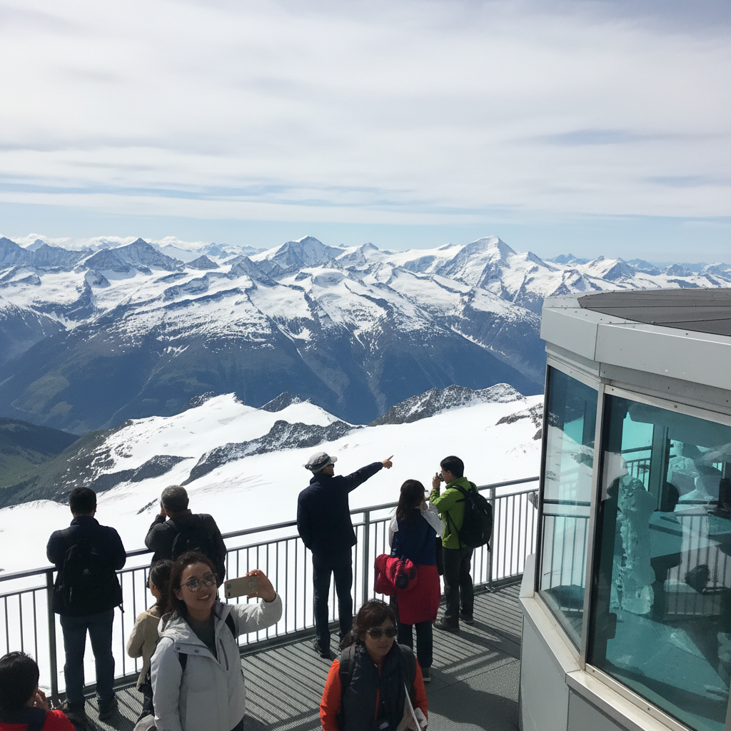 융프라우 정상에서 바라본 알프스 산맥과 만년설 풍경