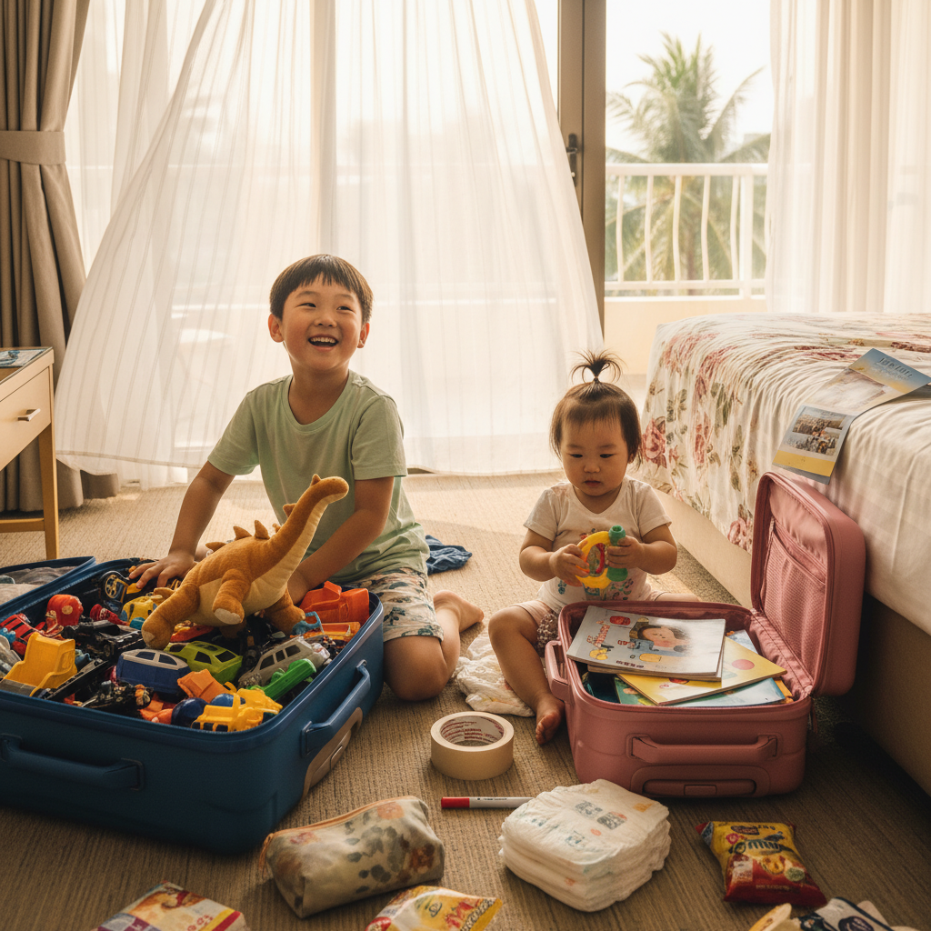 출발 전 짐을 싸는 아이들의 모습