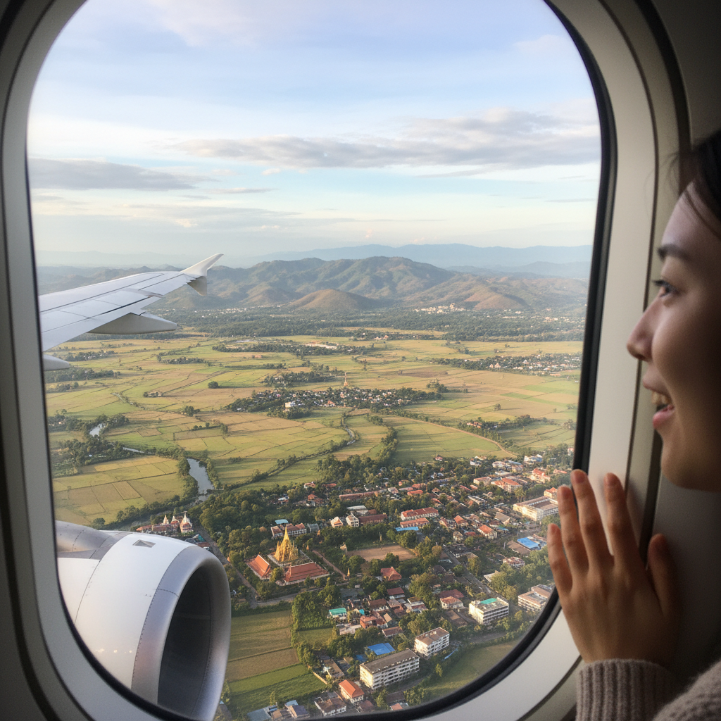 비행기 창문에서 본 치앙마이 전경