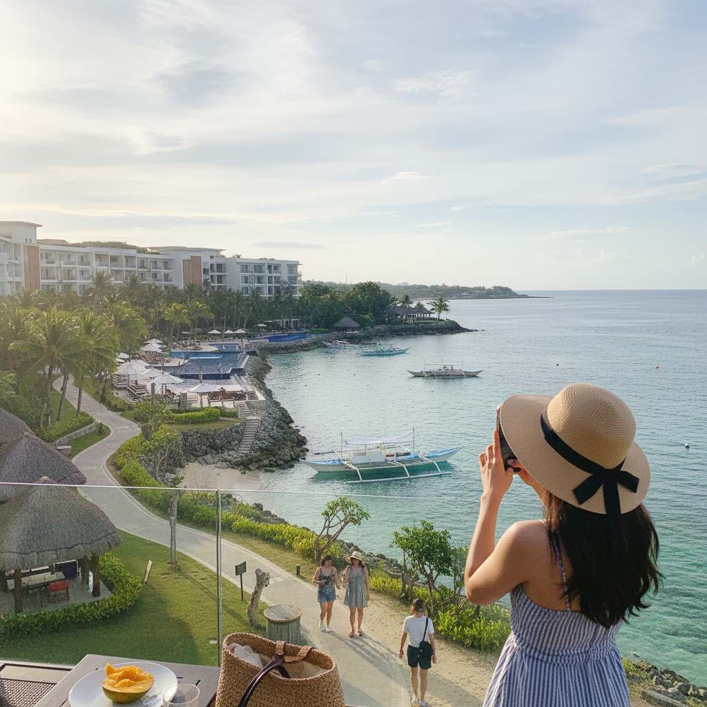 세부 바다 전경과 고급 리조트