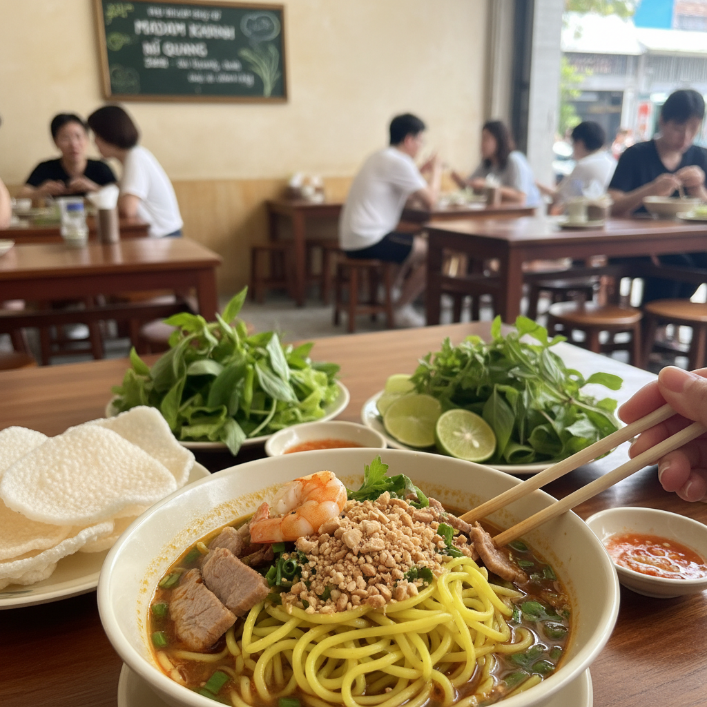 다낭 현지 식당에서 먹은 미꽝과 각종 사이드 메뉴
