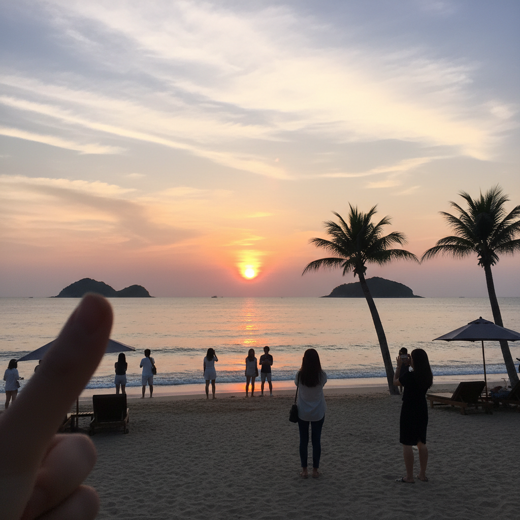 나트랑 해변의 황홀한 일몰 전경