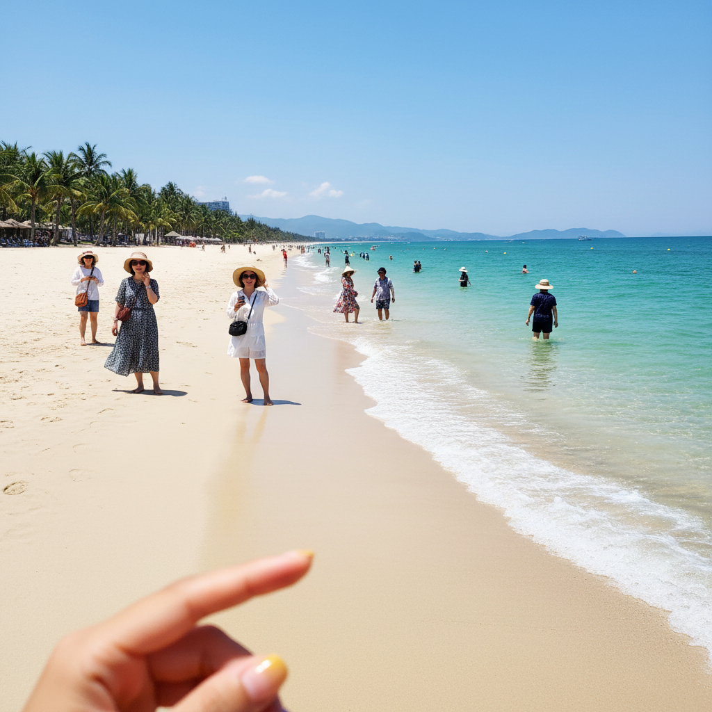 나트랑 해변의 에메랄드빛 바다와 백사장