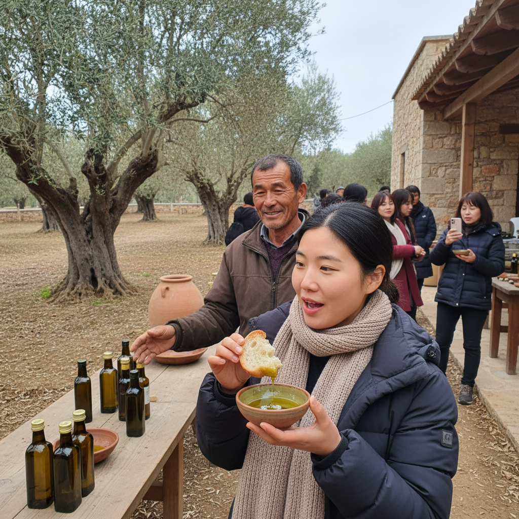 크레타 올리브 농장에서의 올리브 오일 시음 체험