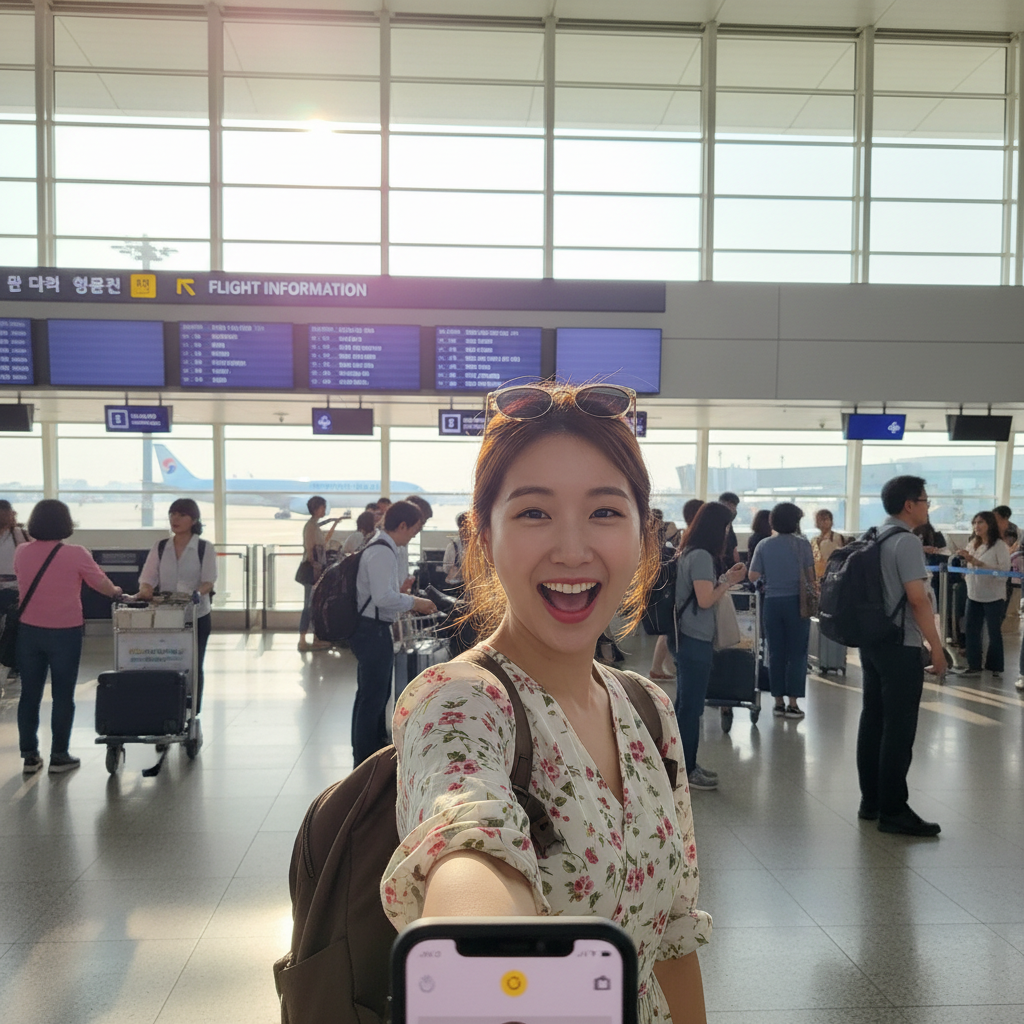 인천공항 출국장에서 찍은 셀카