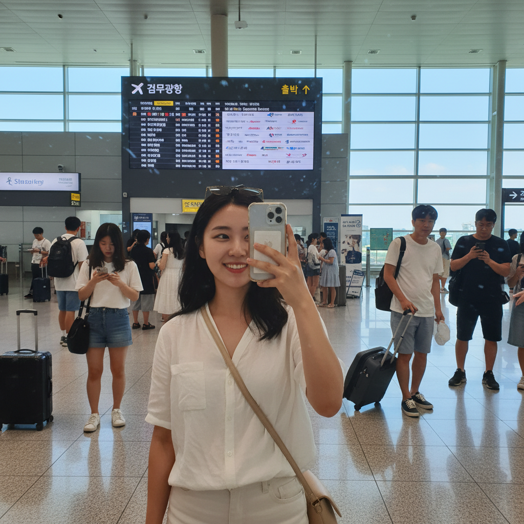 김포공항 출발 게이트에서 찍은 셀카