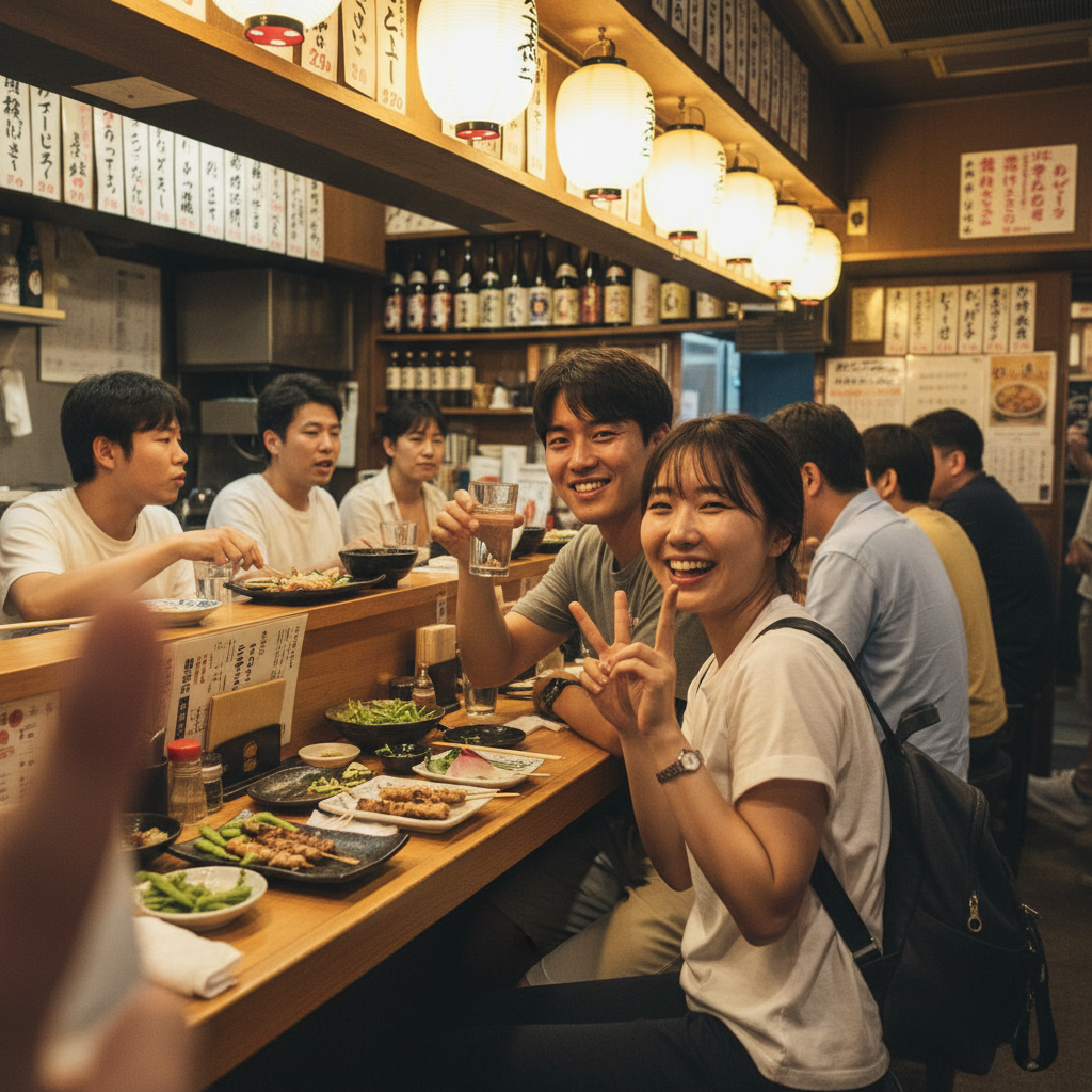 로컬 이자카야에서 유타와 함께 찍은 사진