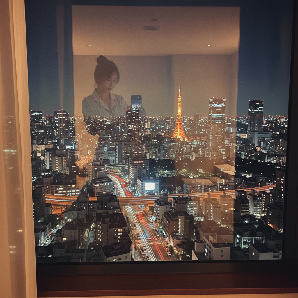 호텔 창문에서 바라본 도쿄 야경