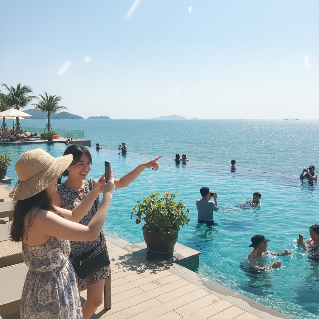 빈펄 리조트의 인피니티 풀과 바다 전경