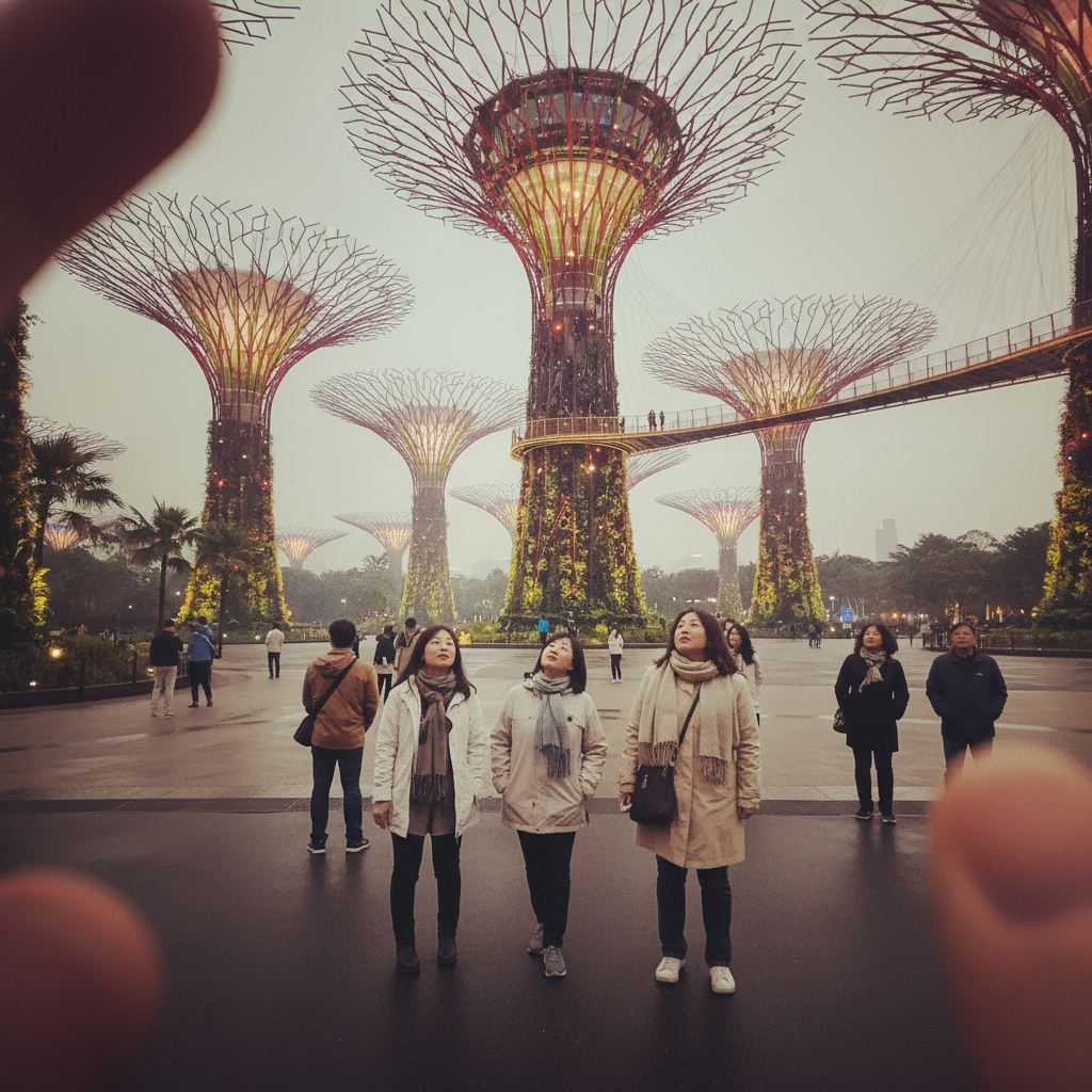 가든스 바이 더 베이의 슈퍼트리 그로브와 화려한 조명