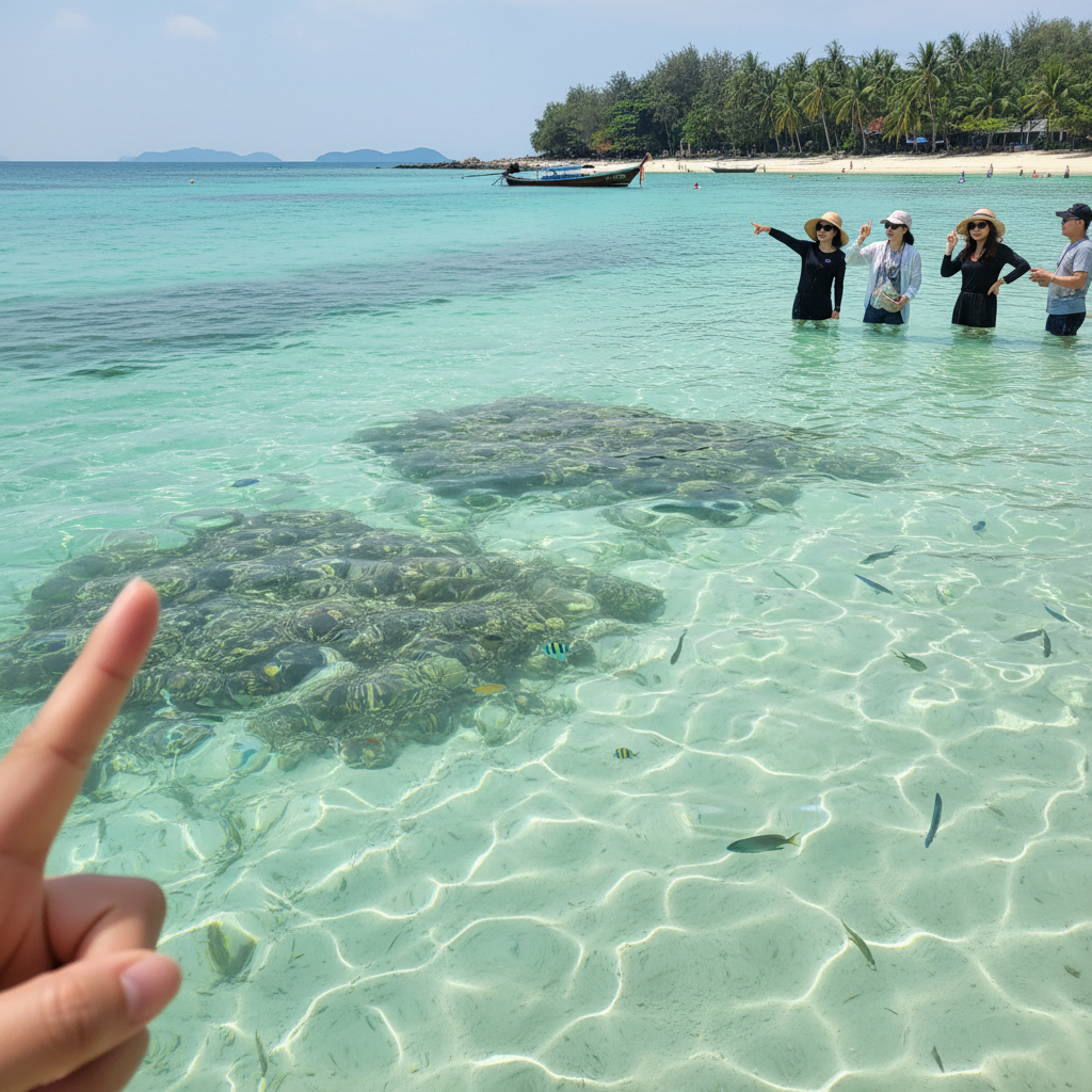 산호섬 해변과 투명한 바다