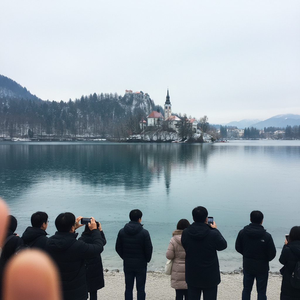 블레드 호수와 호수 중앙의 작은 섬