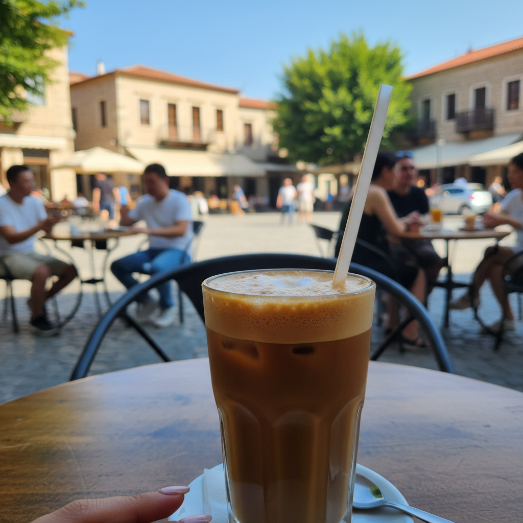 테살로니키 작은 광장의 현지 카페에서 마신 프라페