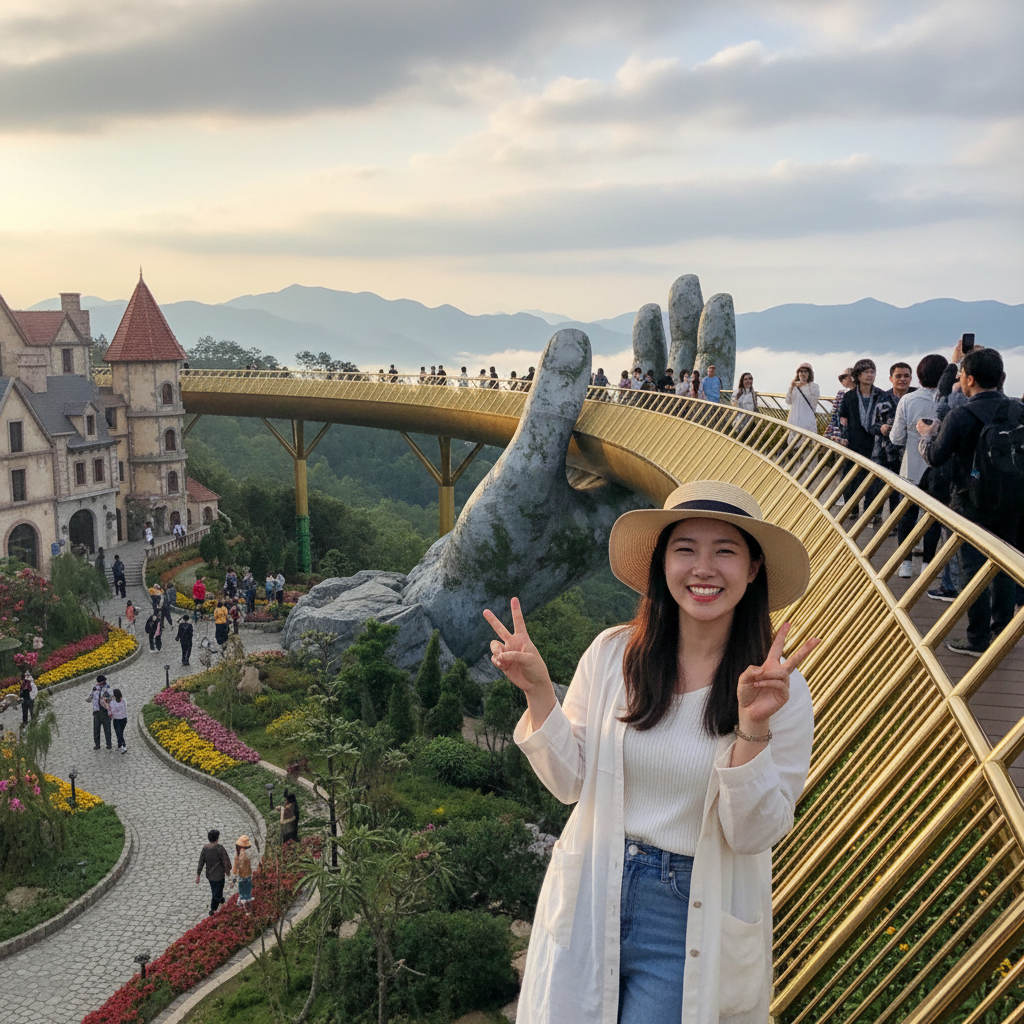 바나힐의 황금의 다리와 거대한 손 조형물