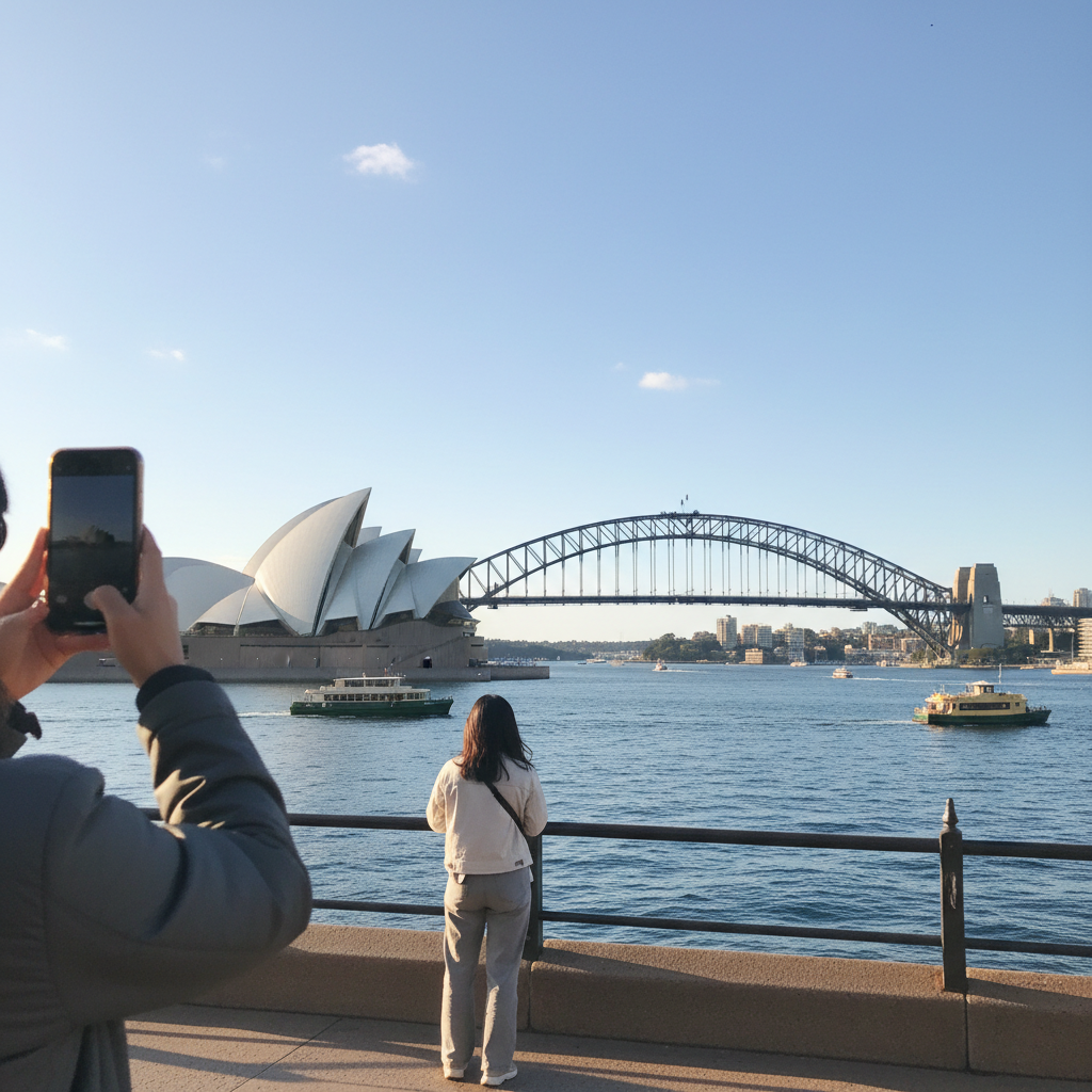 시드니 오페라 하우스와 하버브릿지가 보이는 전경